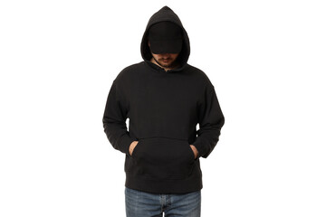 Canvas Print - PNG,A guy in a black hooded sweatshirt, isolated on white background