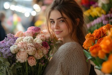 a woman shopping for fresh flowers at a market sel 0271 woman, flowers, flower, beauty, bouquet, smi