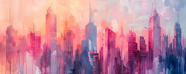 Poster - Abstract Cityscape with Pink and Purple Hues