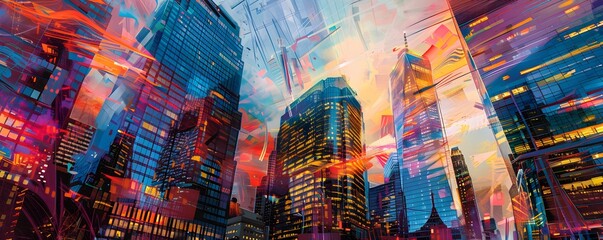 Wall Mural - Abstract Cityscape with Vibrant Colors and Geometric Shapes