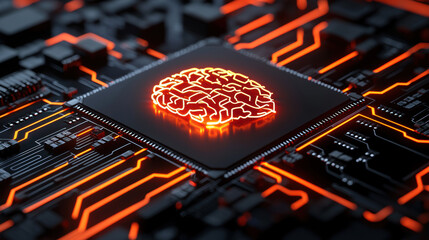 Poster - A computer chip with a brain on it