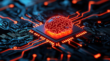 Poster - A computer chip with a brain on it