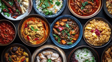 Wall Mural - A Feast of Asian Dishes Served in Bowls