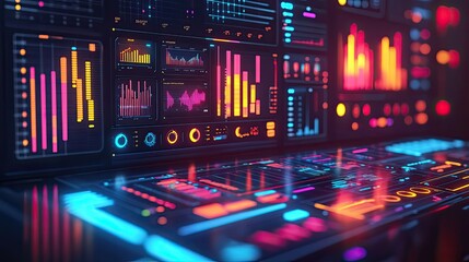 Aufkleber - Futuristic Digital Interface with Colorful Data Visualizations