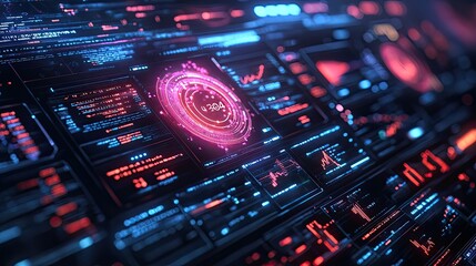 Poster - Futuristic Digital Interface with Pink and Blue Neon Lights