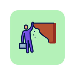 Poster - Cliff line icon. Businessman with briefcase hanging on edge. Crisis concept. Can be used for topics like business, failure, loss, regress
