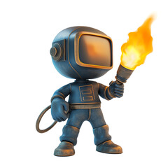 Wall Mural - 3d cartoon of a blowtorch held by a welder. on transparent background