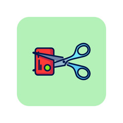 Poster - Credit card cutting line icon. Plastic card, scissors, destruction. Finance management concept. Can be used for topics like economy, budgeting, banking