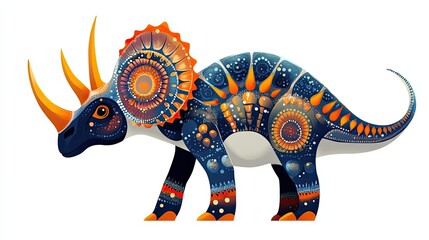 Sticker - Ornate Blue and Orange Triceratops with Long Horns