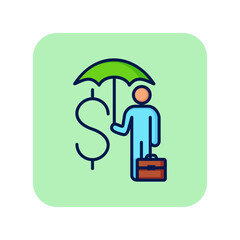 Poster - Protecting of money line icon. Businessman, dollar, briefcase, umbrella. Guarantee concept. Can be used for topics like insurance payment, finance, saving