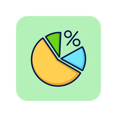 Poster - Pie diagram with percent mark line icon. Round diagram with percent on green background. Finance concept. Vector illustration can be used for topics like banking, statistics, presentations