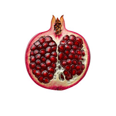 Canvas Print - Freshly cut pomegranate showcasing vibrant seeds and juicy interior. Ideal for healthy eating, nutrition, and culinary themes