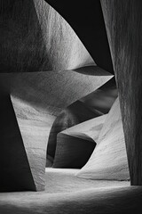 Poster - Abstract Black and White Concrete Structure with Textured Surfaces