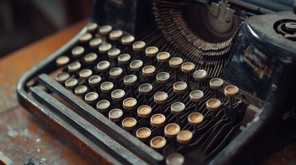 Poster - Vintage typewriter with worn keys and a faded ribbon, ideal for a literary and nostalgic background.