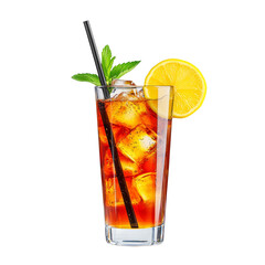 Wall Mural - Refreshing iced tea cocktail with lemon and mint in a tall glass