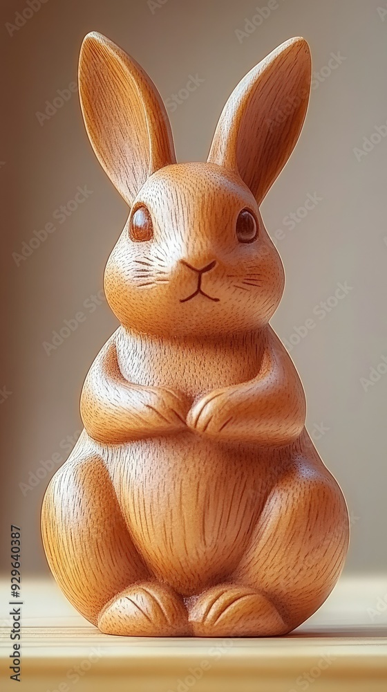 Japanese netsuke, with a carved rabbit, displayed on a wooden shelf ...
