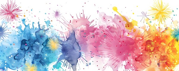 Wall Mural - Abstract Watercolor Splashes with Starburst Motifs