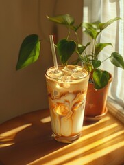 Wall Mural - Iced Coffee with Potted Plant