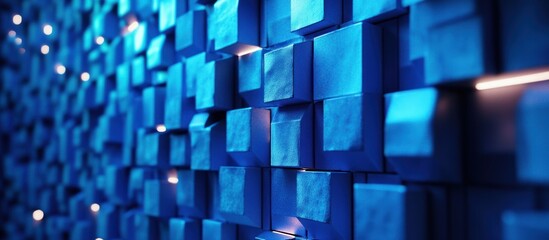 Wall Mural - Abstract Blue Cube Wall with Subtle Lighting