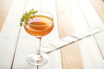 A clear glass filled with a vibrant orange liquid