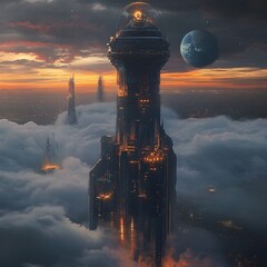 Poster - soaring glass and steel tower stands as the centerpiece of a futuristic high tech cityscape this inn