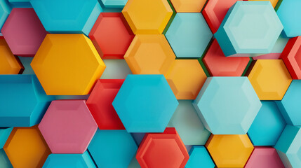 Wall Mural - A colorful background of hexagons with a blue and yellow one in the middle