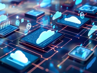 Poster - seamless cloud computing network with connected devices for global communication and data synchroniz