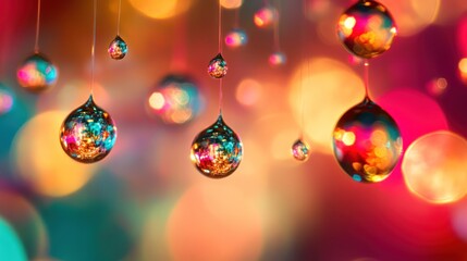 Canvas Print - Water Droplets Reflecting Colorful Lights