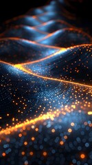 Poster - Abstract digital waves of light, featuring intertwining streams of blue and orange particles, creating a mesmerizing futuristic landscape.