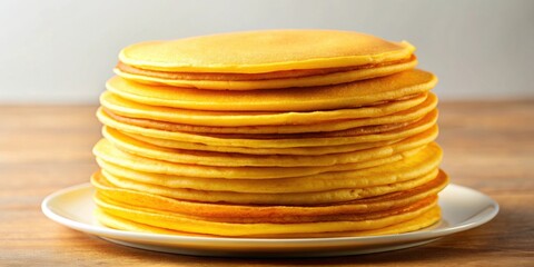 stack of yellow pancakes with a brown crust, breakfast, food, delicious, tasty, homemade, sweet, bru