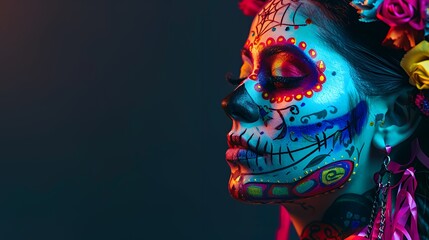 A woman with vibrant face paint celebrating cultural traditions.