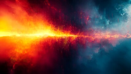 Wall Mural - Vivid abstract landscape with fiery red and blue tones creating a dynamic, surreal atmosphere. Abstract concept