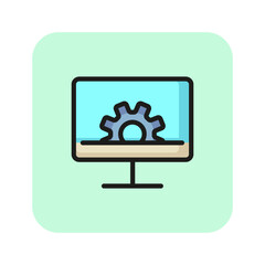 Poster - Cogwheel on screen line icon. Computer, monitor, program. Software concept. Vector illustration can be used for topics like technology, database, diagnostics