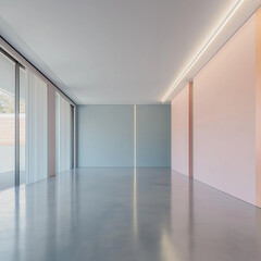 Wall Mural - Simple pastel-themed garage, empty and pristine, smooth concrete floors