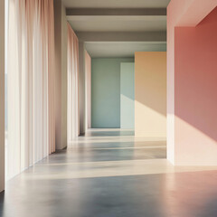  Simple pastel-themed garage, empty and pristine, smooth concrete floors