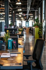 Fototapete - A bustling creative workspace with multiple desks, colorful decor, and a collaborative atmosphere