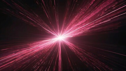 Poster - Bright explosion of pink light with black background, shiny light burst on solid black surface, abstract background