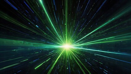 Poster - Bright explosion of green light with black background, shiny light burst on solid black surface, abstract background