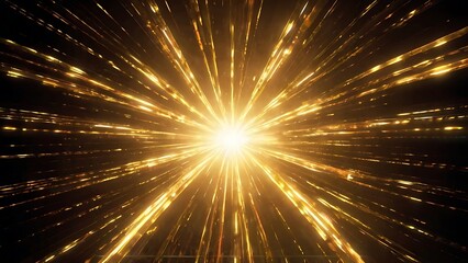 Poster - Bright explosion of golden and yellow light with black background, shiny light burst on solid black surface, abstract background	