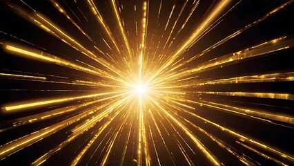 Bright explosion of golden and yellow light with black background, shiny light burst on solid black surface, abstract background	