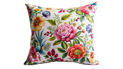 Decorative pillow with floral pattern isolated on transparent background