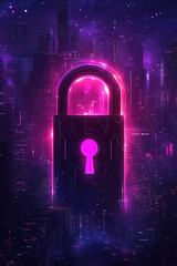 Poster - A large, glowing pink padlock icon stands out against a dark