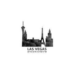 Wall Mural - Las Vegas panorama, vector badge, skyline logo and icon. USA, Nevada state city horizon logotype with landmarks and building silhouettes. Isolated foggy abstract gradient graphic