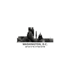 Wall Mural - Washington D.C. panorama, vector badge, skyline logo and icon. USA capital city horizon logotype with landmarks and building silhouettes. Isolated foggy abstract gradient graphic