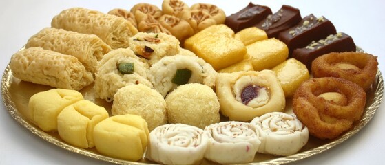 Assortment of Indian Sweets on a Golden Platter.