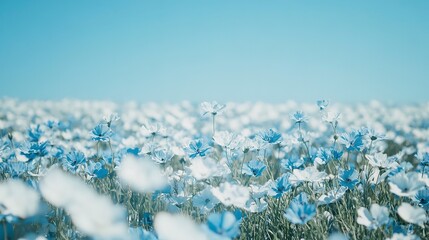 Poster - A field in Denmark is covered with beautiful blue flowers, creating a stunning contrast against the clear blue sky. The flowers are in full bloom, swaying gently in the breeze under the bright 