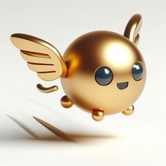 Wall Mural - a minimalist 3d gold cute monster flying, white background