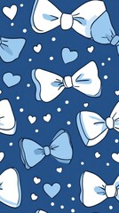 Wall Mural - Embrace charm with our light blue bow and heart pattern, perfect for adding a whimsical touch to your designs.