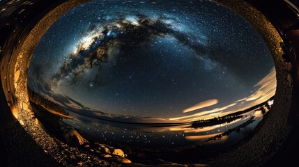 Milky Way Galaxy Reflecting on a Calm Lake at Night