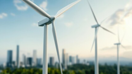 wind turbines rising from an urban rooftop garden, emphasizing efficient urban power generation, win